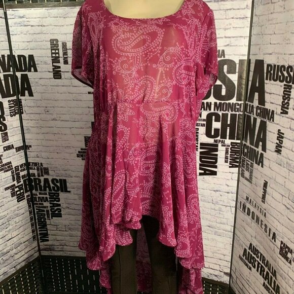 Torrid Purple Sheer Print Step-Hem Maxi Tunic Top - Picture 1 of 7